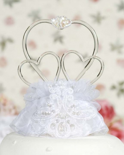 Antique Wedding Cake Toppers on Glass Hearts Vintage Applique Cake Topper