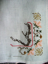 Stitching I've completed on the first pocket of 3 Friends