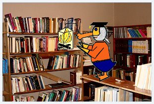 Ducktor Diogenes in the library with lantern><font face=