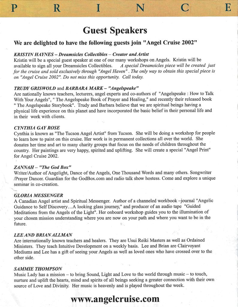 Gloria was a Member of the Angel Team on 2001 & 2002 Angel Cruises